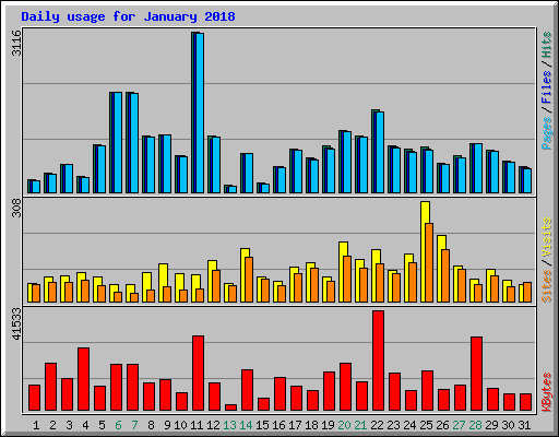 Daily usage for January 2018